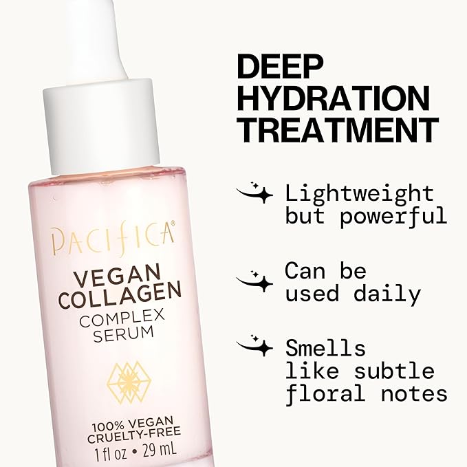Pacifica Vegan Collagen Complex Face Serum Anti Aging Hydrating Serum w/Hyaluronic Acid for Plumping & Firming Collagen Boosting Facial Serum for Fine Lines & Wrinkles Clean Dermatologist Tested-GlimoraGlow