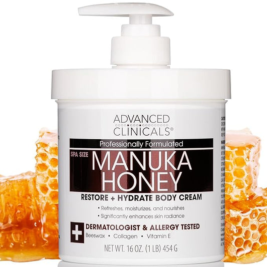 Advanced Clinicals Manuka Honey Body Cream For Women & Men | Body Butter Lotion For Extremely Dry Skin | Collagen Cream | Skincare Moisturizer Hydrating Balm Improves Look Of Aging Skin, 16 Ounce-GlimoraGlow
