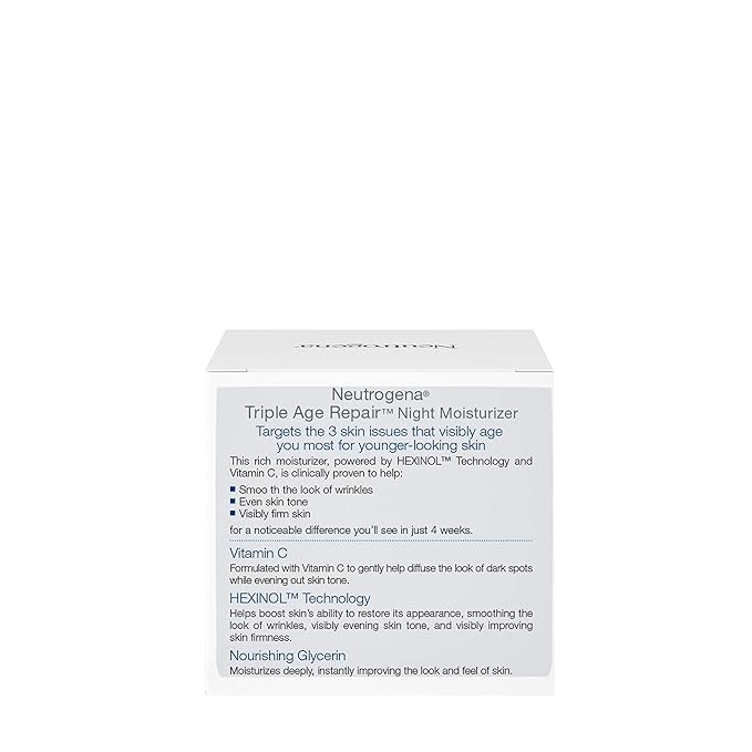 Neutrogena Triple Age Repair Night Cream, 1.7oz Jar, Anti-Aging Face Cream, Face Moisturizer For Women & Men, Hydrating Night Face Moisturizer for Even Skin Tone & Firming, Vitamin C-GlimoraGlow