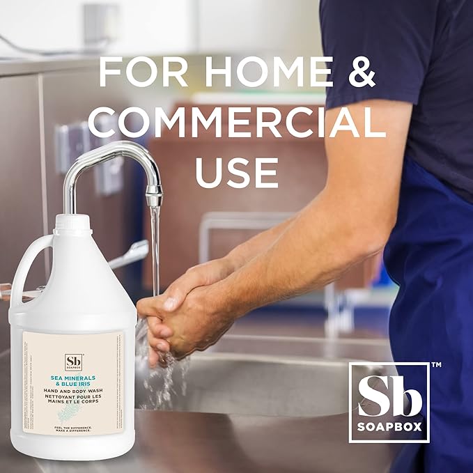 Soapbox Liquid Hand Soap & Body Wash, Sea Minerals & Blue Iris - Gentle, Moisturizing Hand & Body Cleanser, Vegan, Cruelty Free Hand Soap Refill for Bathroom, Kitchen, Professional Use - Gallon Size-GlimoraGlow