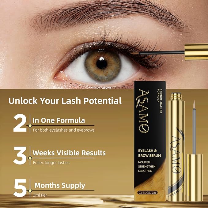 Eyelash & Eyebrow Growth Serum – 15 Plant Extracts for Longer, Denser & Fuller Lashes & Brows, Boosts Natural Hair Development,eyelash serum,Hypoallergenic Oil-Free,lash growth serum (Golden Yellow)-GlimoraGlow