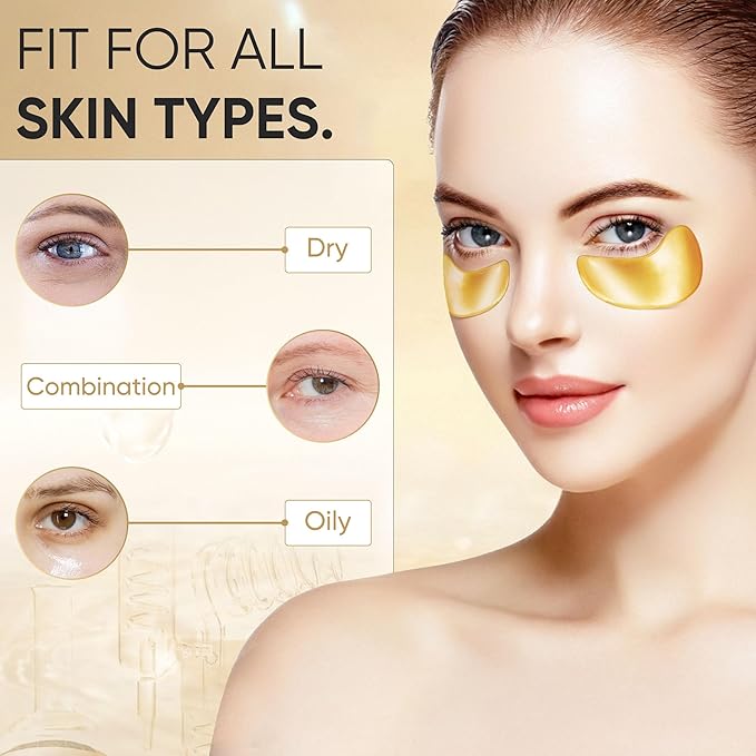 100Pcs/50Pairs Under Eye Patches Gold for Dark Circles, Puffy Eyes, and Wrinkles, 24K Gold Eye Mask for Face, Eye Cream for Men and Women-GlimoraGlow