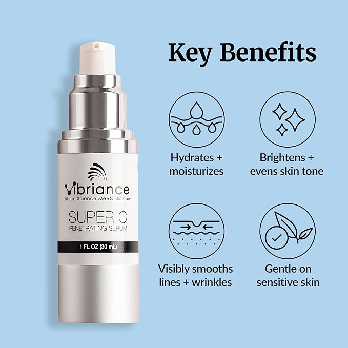Vibriance Super C Serum for Mature Skin - All-in-One Vitamin Formula Hydrates, Firms, Lifts, Smooths, Targets Age Spots, Wrinkles, 1 fl oz-GlimoraGlow