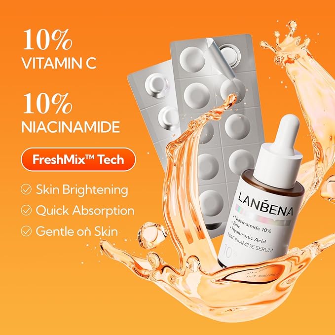 LANBENA Revolutionary Vitamin C Tablets Serum for Face, Illuminating Fcae Serum With Niacinamide, Brightening Anti-Aging Essence for Sensitive Skin, Non-Greasy, Reduces Dark Spots & Wrinkles (1.05 Oz)-GlimoraGlow