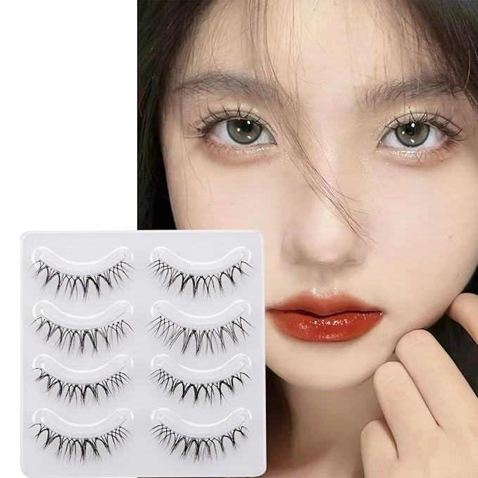 Miz Barn Daily Natural Look False Eyelashes, 4 Pairs Soft Lightweight Comfortable Short Lashes Clear Band Handmade False Eyelashes (W-7)-GlimoraGlow