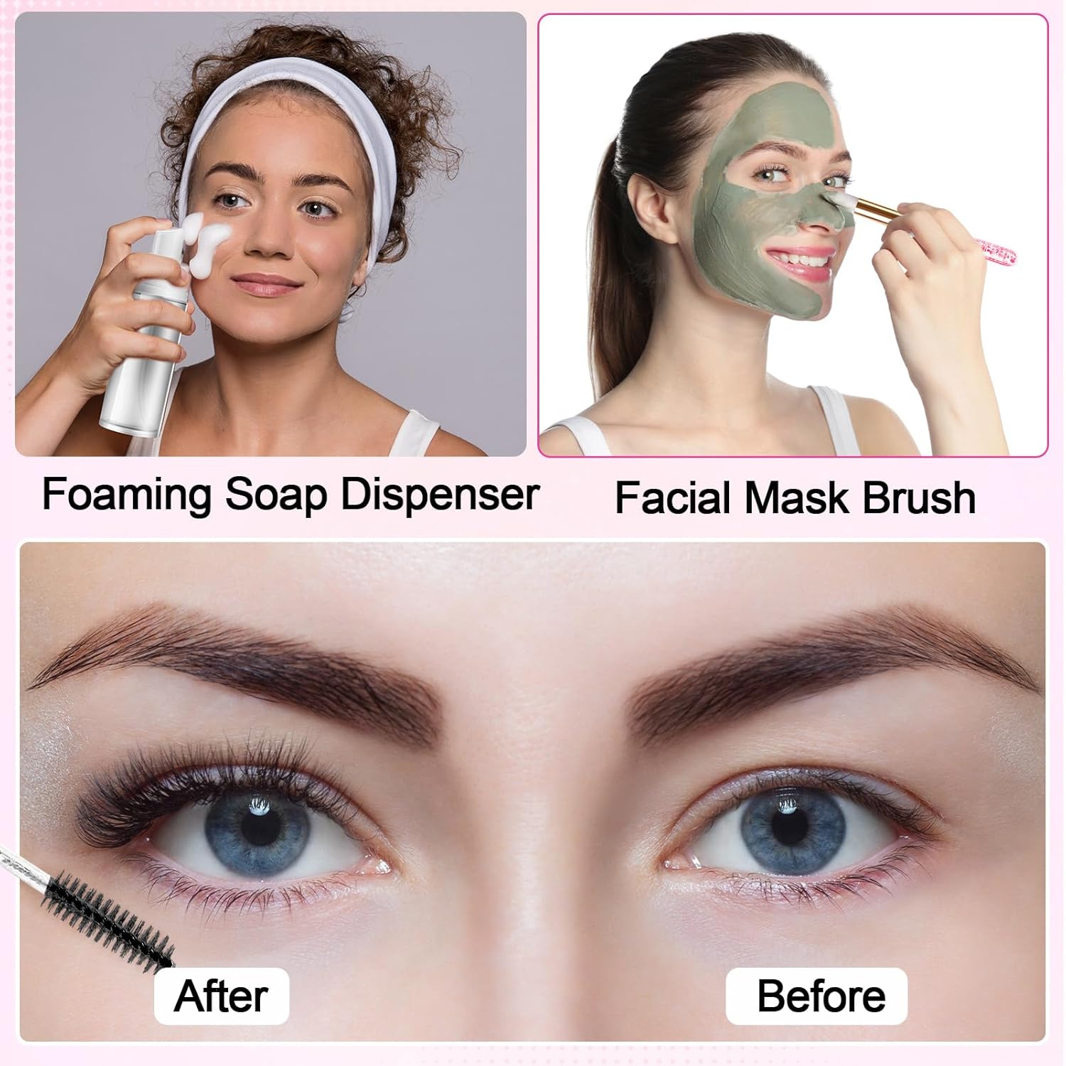 Zhehao 80 Pcs Lash Shampoo Bottle Brushes Kit 20 Foam Pump Dispensers 20 Lash Shampoo Brushes 20 Eyelash Aftercare Bag 20 Cleaning Pipes, Eyelash Extension Supplies(Colorful)-GlimoraGlow