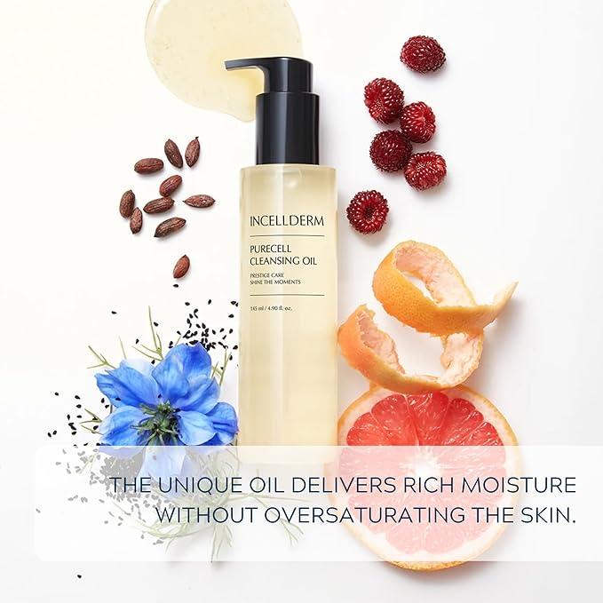Riman Incellderm Purecell Cleansing Oil | 4.9 fl oz | Gentle Makeup Remover and Hydrating Cleanser | Lightweight and Non-Comedogenic | Suitable for Various Skin Types | Plant-Based Formula-GlimoraGlow
