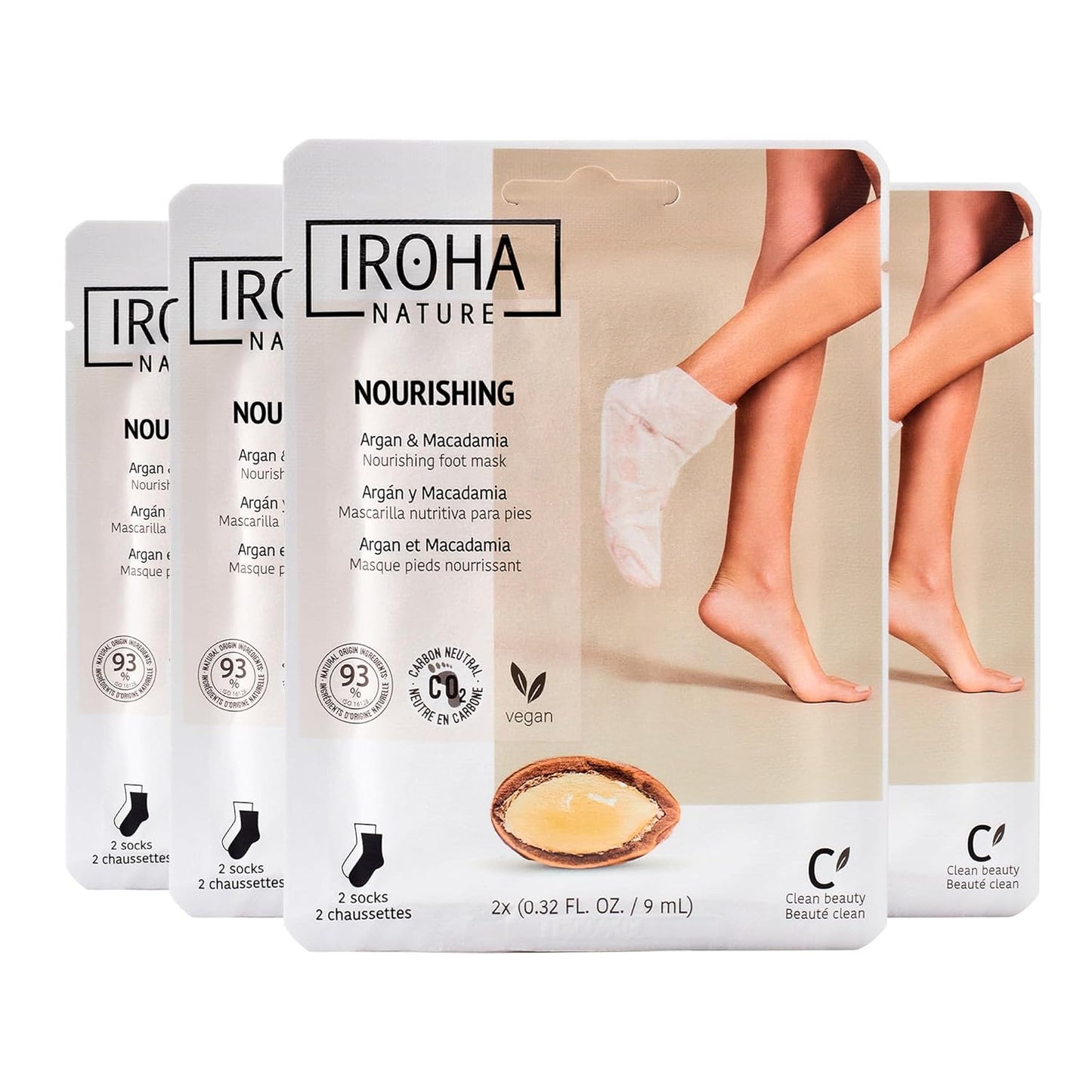IROHA NATURE Nourishing Foot Mask Socks with Argan & Macadamia Oil | 4 Pairs | Intensive Treatment for Dry & Dehydrated Feet | Flash Effect | Natural & 100% Vegan-GlimoraGlow