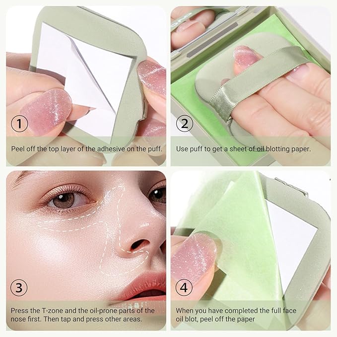 KYDA 200 Sheets Oil Blotting Paper with Mirror and Puff, Refills Included, Face Oil Absorbing Sheets, Oil Control Paper, Absorb Excess Oil, Makeup Friendly-GlimoraGlow