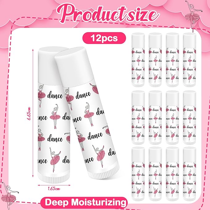12 Pack Dance Theme Ballet Lip Balms Bulk Moisturizing Lip Balms Back To School Gift Ballet Gifts Lip Balm Christmas Thanksgiving Day Dance Party Thanks Gift for Dancer Girl Woman-GlimoraGlow
