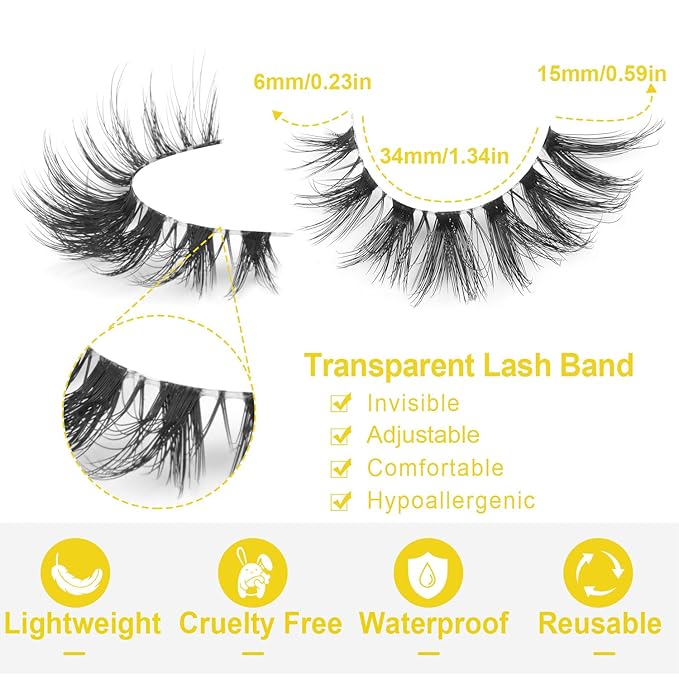 Lashes Natural Look False Eyelashes Clear Band Wispy Faux Mink Eyelashes Short Natural Cat Eye Strip Lashes Pack 7 Pairs by Kiromiro-GlimoraGlow