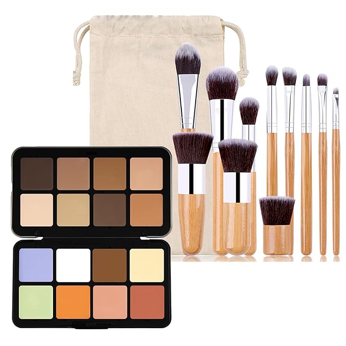 16 Color Corrector Concealer Foundation Palette Cream Set, Orange Green Peach Color Correcting Camouflage Makeup Cream Contour Palette with 11Pcs Makeup Brush Kit for Dark Circles Dark Spots-GlimoraGlow