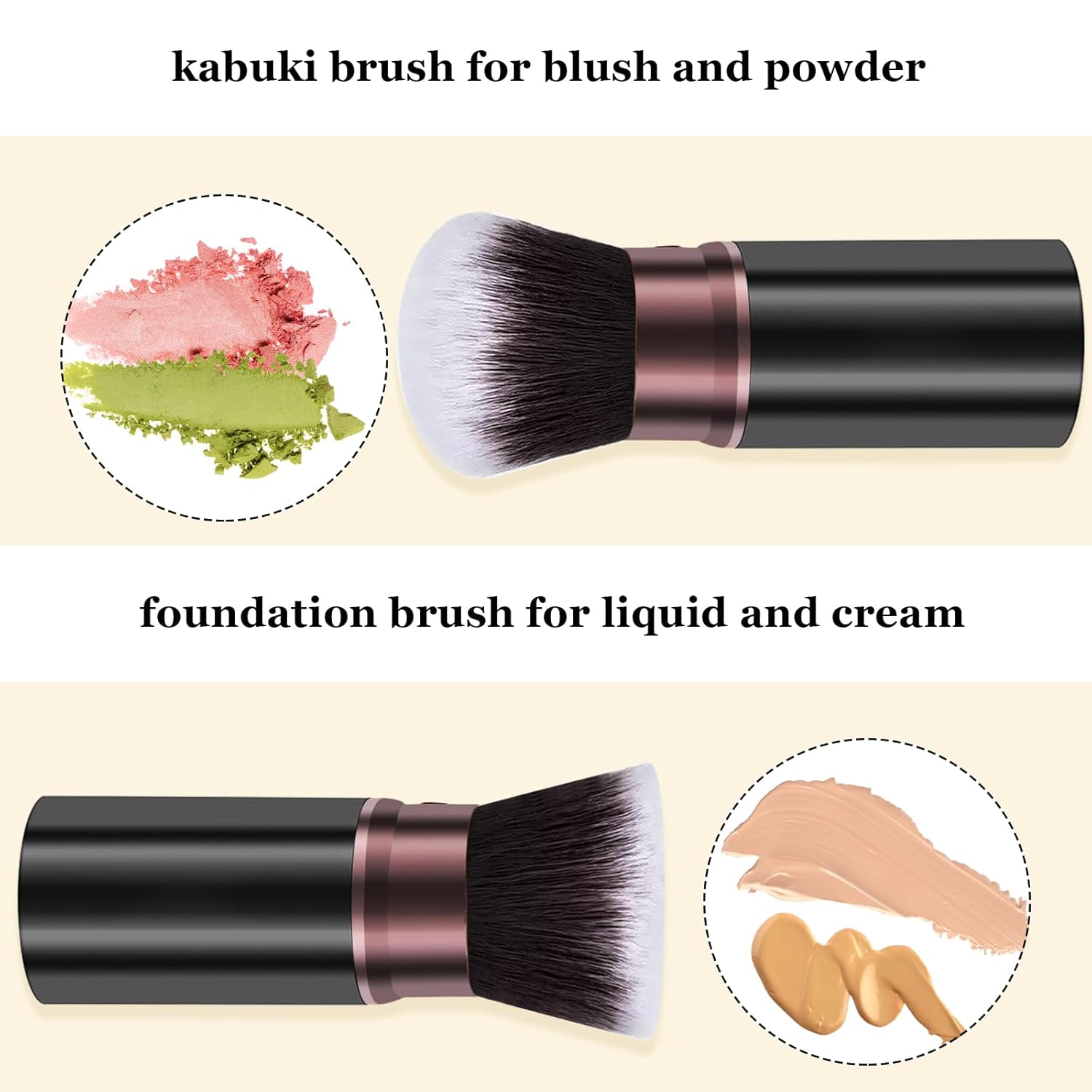 Makeup Brushes, Retractable 2 Pack Travel Kabuki Blush Makeup Brush Face Powder Foundation Brushes for Blending Liquid, Blush, Bronzer, Buffing, Sunscreen,Flawless Cosmetics-GlimoraGlow