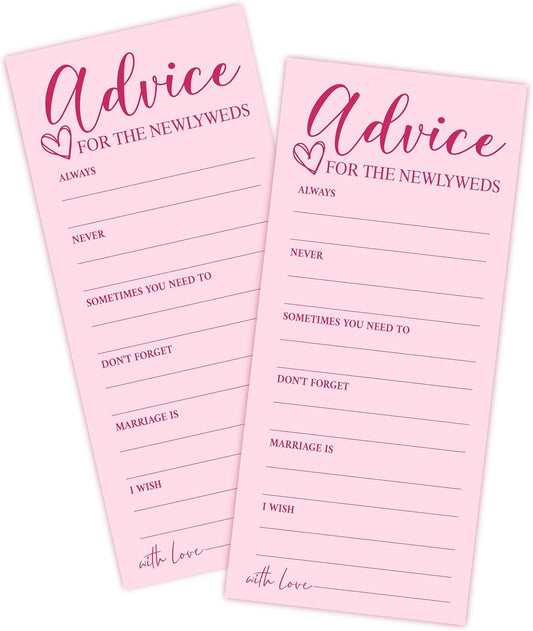 25 Wedding Advice Cards for Bridal Shower Games, Pink Advice and Wishes Cards for Bride and Groom, Newlyweds, 4X9 Inch Minimalist Guest Interaction Activity-A09