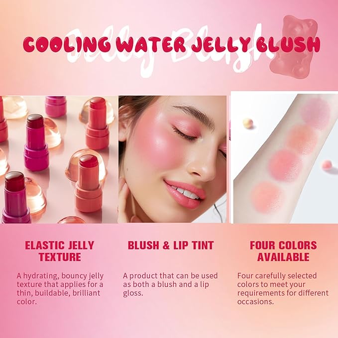 Jelly Blush Stick, Water Jelly Tint Makeup, Sheer Lip & Cheek Tint Stain - Buildable Lightweight Finish, Moisturizing Waterproof Long Lasting Water Tint Lip Stain Makeup-GlimoraGlow