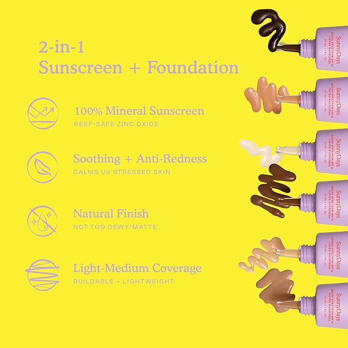 Tower 28 Beauty SunnyDays SPF 30 Tinted Mineral Sunscreen - For Sensitive Skin - 2-in-1 Facial Broad Spectrum UVA/UVB Protection + Foundation – Shade 55 TEMESCAL, 1 Fl Oz-GlimoraGlow