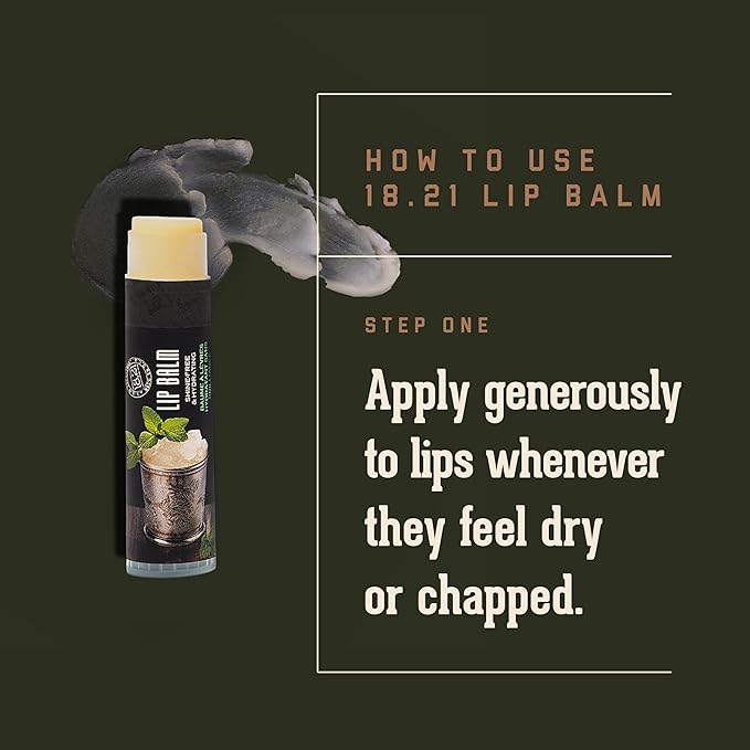 18.21 Man Made Lip Balm - Mint Julep Flavor, Lip Protectant Hydrates & Moisturizes with Beeswax, Cocoa Butter & Vitamin E - For chapped and dry lips-GlimoraGlow