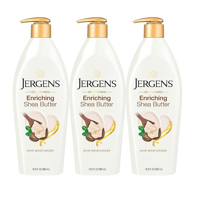Jergens Shea Butter Hand and Body Lotion, Deep Conditioning Moisturizer, 3X More Radiant Skin, with Pure Shea Butter, Dermatologist Tested, 16.8 Oz, Pack of 3-GlimoraGlow