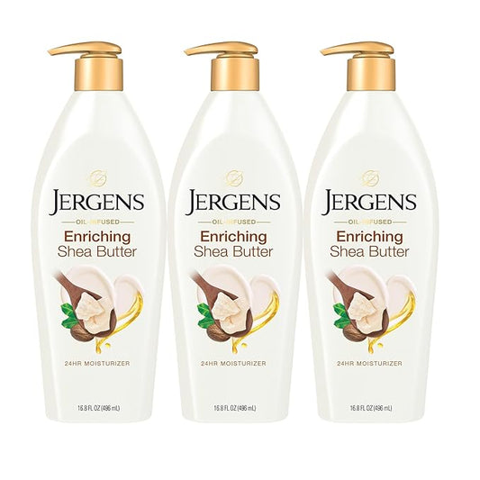Jergens Shea Butter Hand and Body Lotion, Deep Conditioning Moisturizer, 3X More Radiant Skin, with Pure Shea Butter, Dermatologist Tested, 16.8 Oz, Pack of 3-GlimoraGlow