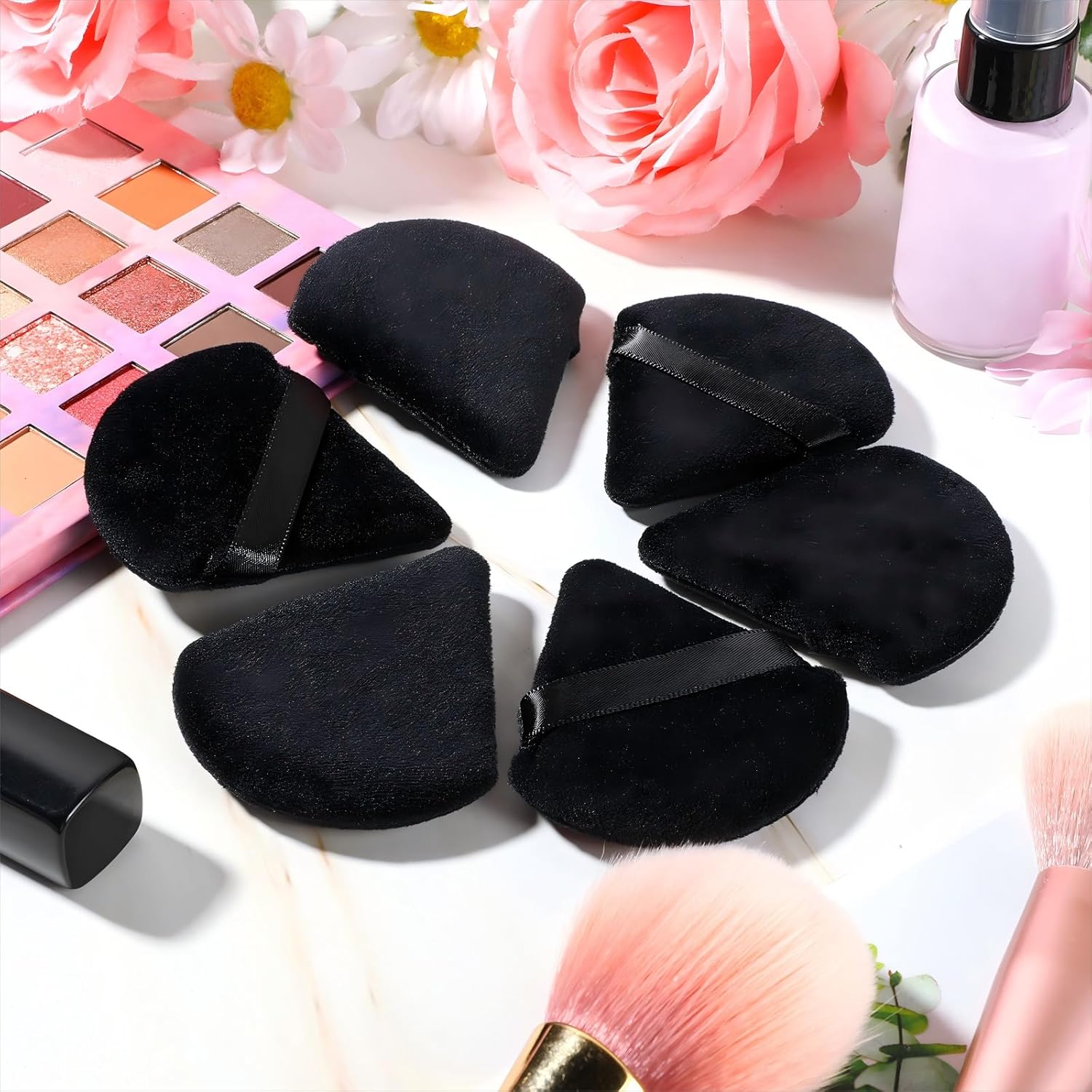 Meanplan 100 Pcs Powder Puff Face Soft Makeup Sponge Triangle Powder Puffs for Loose Velour Cosmetic Foundation Wet Dry Sponge Makeup Tools(Black)-GlimoraGlow