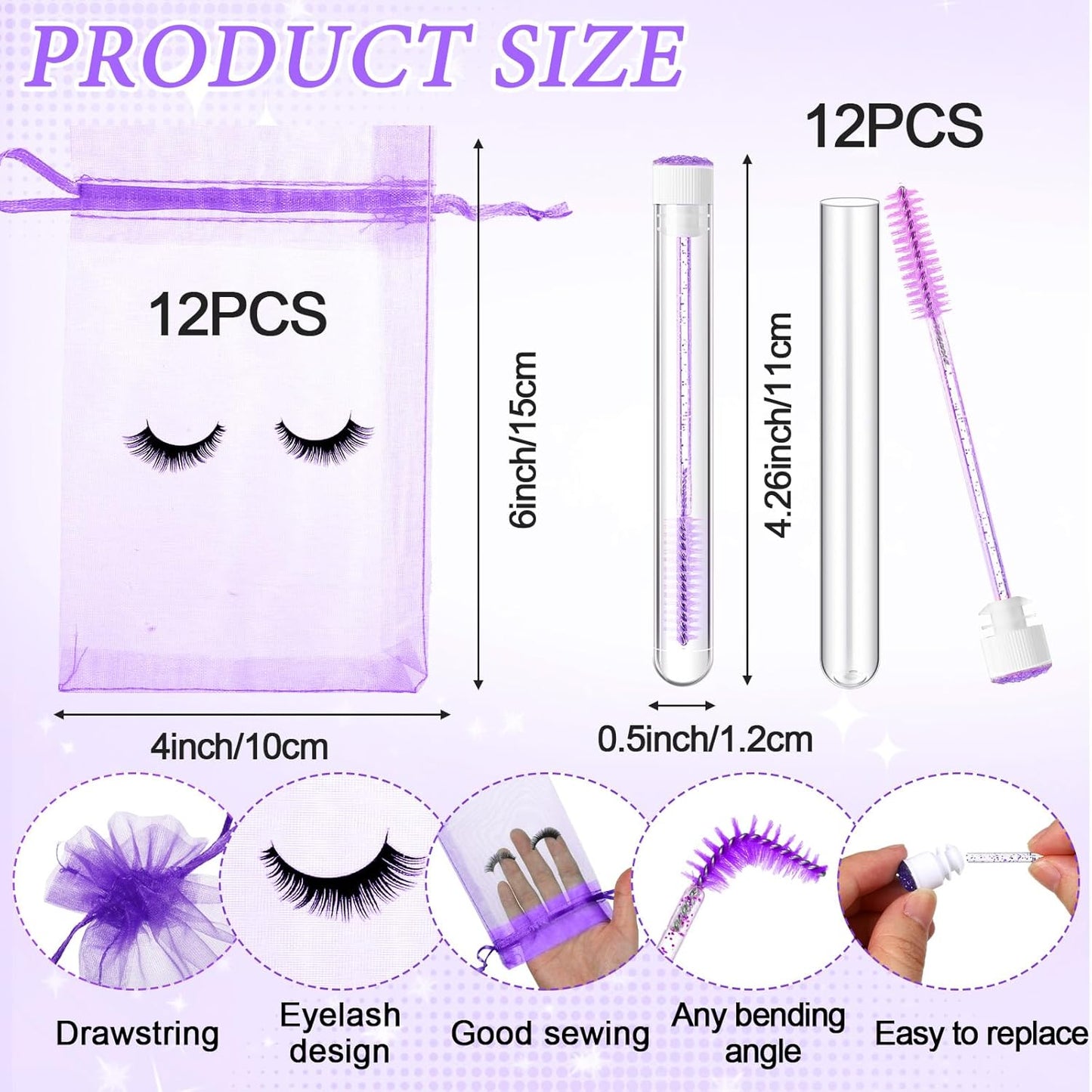 Zhehao 80 Pcs Lash Shampoo Bottle Brushes Kit 20 Foam Pump Dispensers 20 Lash Shampoo Brushes 20 Eyelash Aftercare Bag 20 Cleaning Pipes, Eyelash Extension Supplies(Purple)-GlimoraGlow
