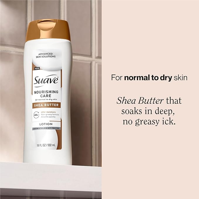 Suave Nourishing Care Hand & Body Lotion with Shea Butter for Women, Deep Moisture for Dry Skin, Fast Absorbing, Allergen Free Moisturizing Cream, 18FL OZ, 6 Pack-GlimoraGlow