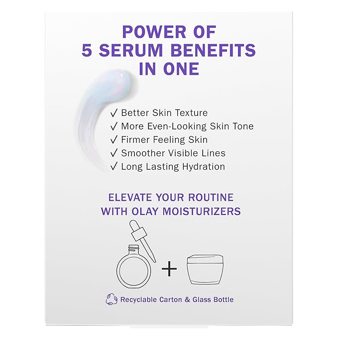 Olay Super Serum - Niacinamide, Vitamin C & E, Collagen Peptide, AHA - 5-in-1 Skin Care Benefits for Face - Healthy Glow, Brightening, Hydrating, Smoothing, Firming, Evens Tone, Anti-Aging, 1.7 Oz-GlimoraGlow