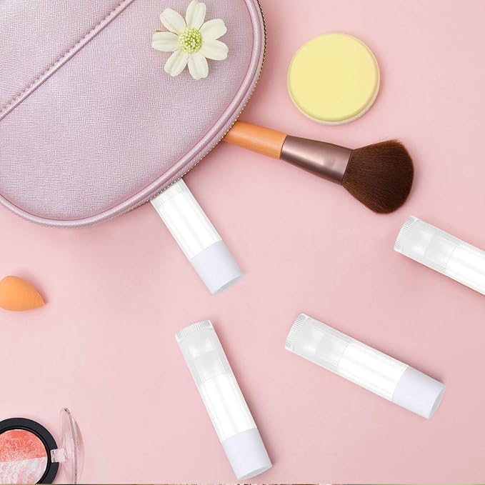 100 Sets Empty Lip Balm Tubes Bulk Round with White Caps for DIY Lipstick homemade, 3/16 Oz (5.5 ml), Clear, BPA Free, 100 Tubes and 100 Caps-GlimoraGlow