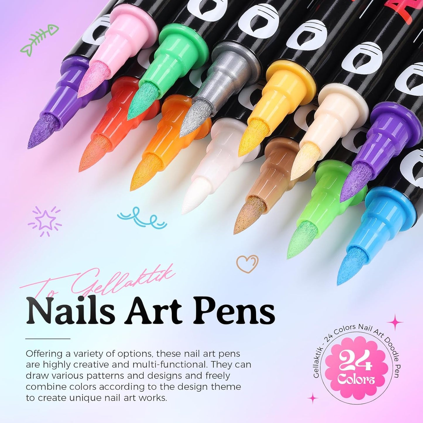 24 Colors Nail Art Pens Set, 3D Nail Polish Pens Quick-Drying Acrylic Paint Markers, Dotting Liner Brush for DIY Nail Design, Home & Salon Manicure Tools-GlimoraGlow