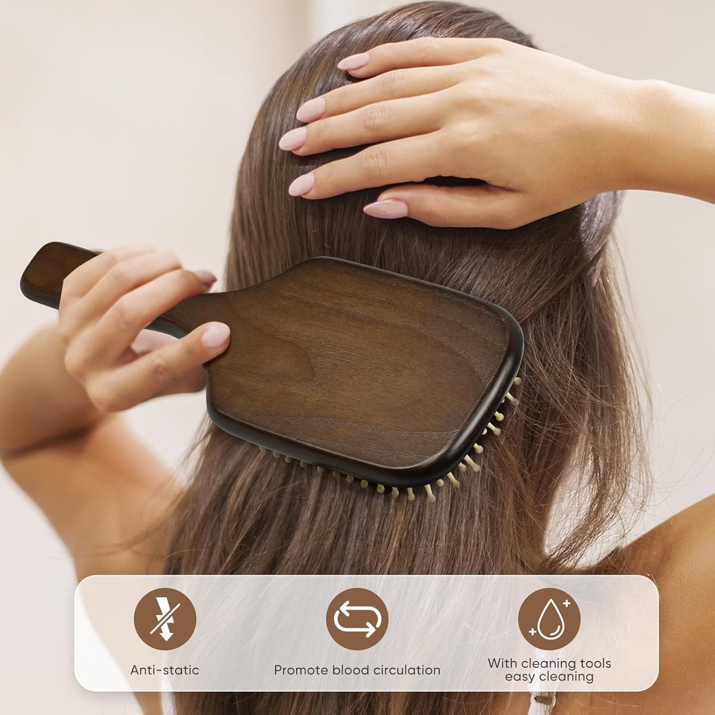 100% Natural Wood Hairbrush for Massaging Scalp,for Most Hair Types, Wooden Bristle for Reducing Damage, Scalp Massager Perfect for Women, Men & Kids-GlimoraGlow