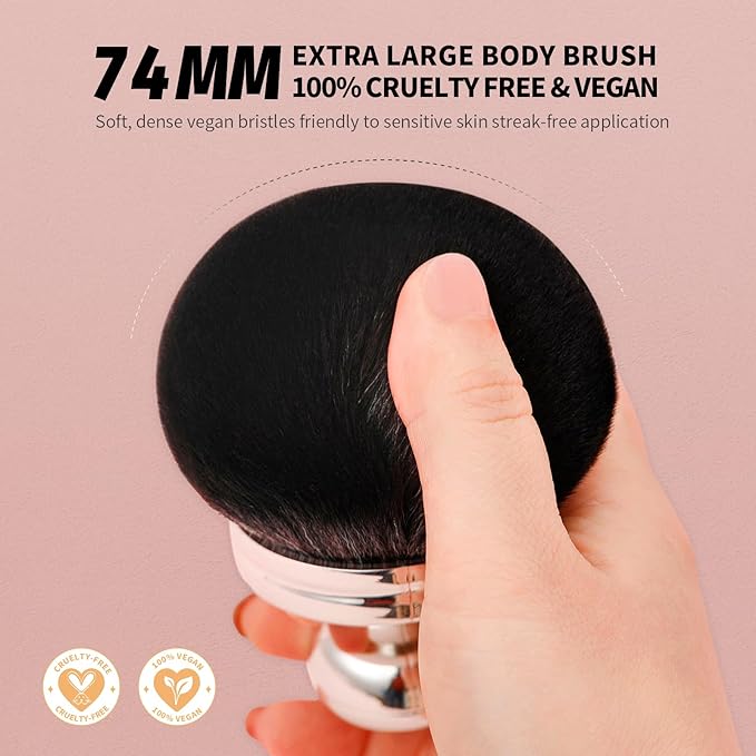 docolor Extra Large Body Makeup Brush For Self Tanner, 3 Inch Width Self Tanning Brush Kabuki Brush, Soft synthetic hair, for Foundation, self-tanners, bronzer, sun blocks, powder, For Face and Body-GlimoraGlow