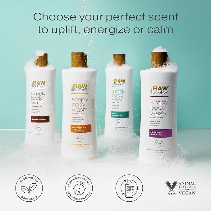 RAW SUGAR Simply Body Wash - Pineapple + Maqui Berry + Coconut, Moisturizing & Brightening Bath & Shower Gel, Sulfate-Free, Paraben-Free & Vegan (Pack of 3)-GlimoraGlow