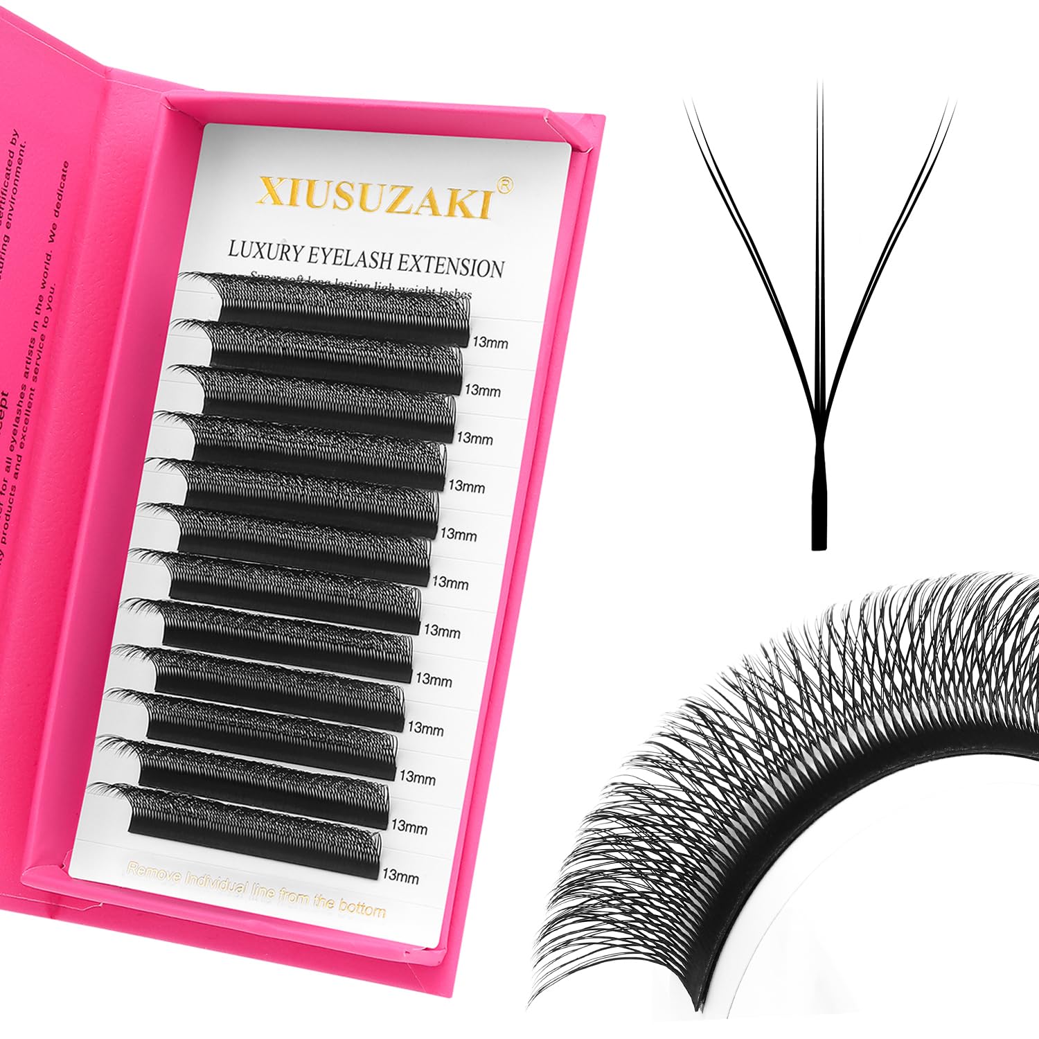 Lash Extensions Double Tips 3D Eyelash Extensions W Shape 0.07mm Thickness C Curl 15mm Premade Fans Easy Fan Volume Matte Black Crisscross Eyelashes(W-3D-Double Tips-0.07-C,15mm)-GlimoraGlow