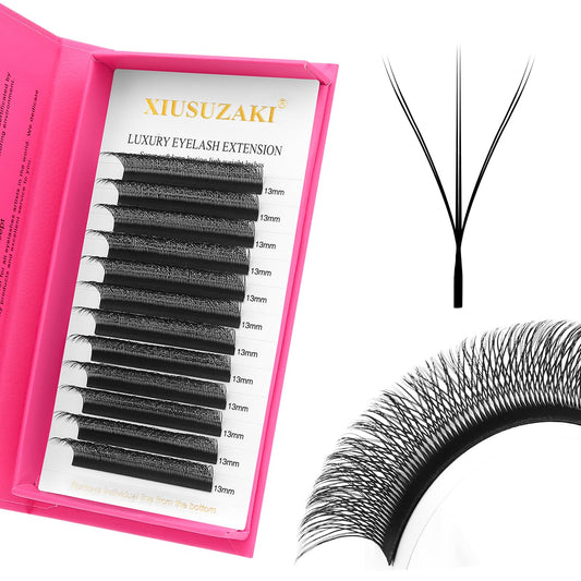 Lash Extensions Double Tips 3D Eyelash Extensions W Shape 0.07mm Thickness C Curl 12mm Premade Fans Easy Fan Volume Matte Black Crisscross Eyelashes(W-3D-Double Tips-0.07-C,12mm)-GlimoraGlow
