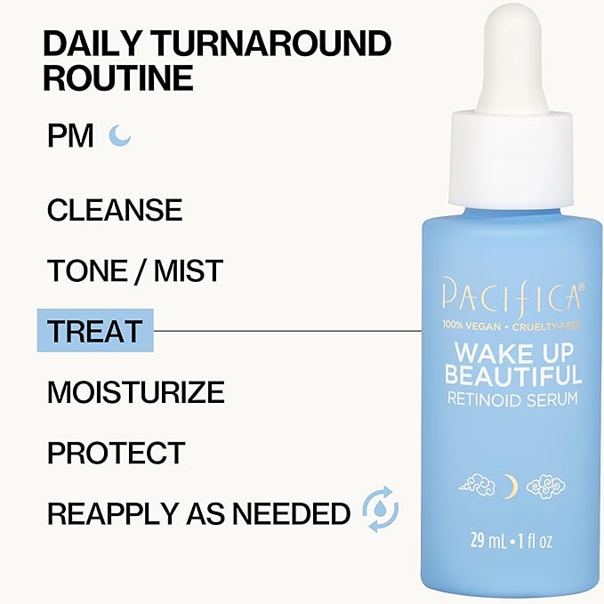 Pacifica Retinol Serum for Face - Wake Up Beautiful Retinoid Night Face Serum - Anti-Aging Skin Care & Skin Brightening - Retinol, Collagen & Antioxidants Vegan & Cruelty-Free Dermatologist Tested-GlimoraGlow