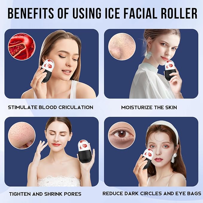 Ice Roller for Face and Eye, Reusable Silicone Ice Facial Roller Ice Holder, Face Ice Mold Skin Care, Ice Cube Roller for Shrink Pores Anti Wrinkle Reduce Puffiness, Black-GlimoraGlow