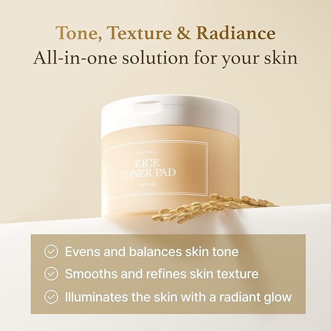 I'm from Rice Toner Pads 140ml, 60 Sheets, Triple-Layered Pads, Rice Extract from Korea, for Dry and Rough Skin-GlimoraGlow