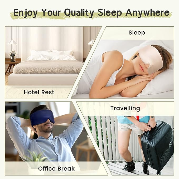 100% Handmade Bamboo Sleeping Eye Mask for Women for Men,Night Masks,Organic Sleep Mask,Blockout Eye Mask for Sleeping,Large Size Adjustable (Navy Blue)-GlimoraGlow