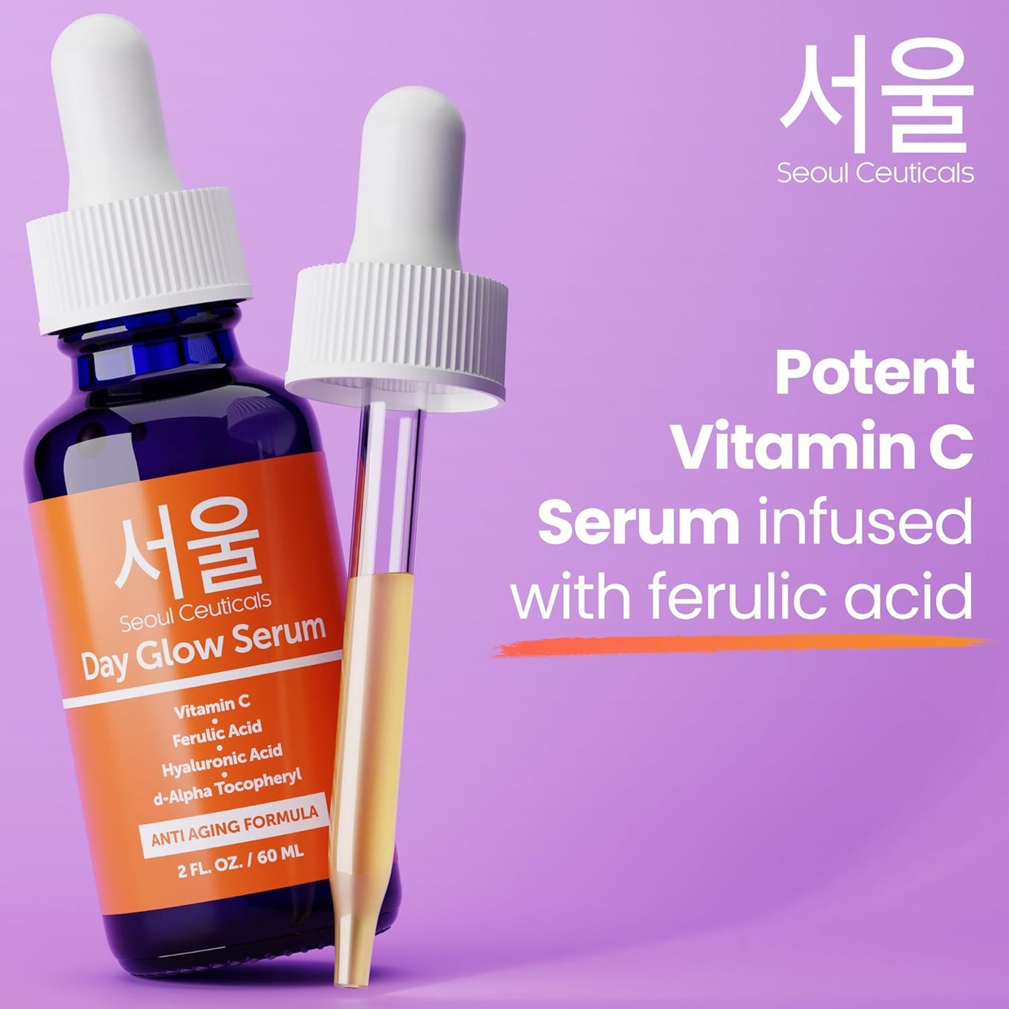 SeoulCeuticals Large 2oz Korean 20% Vitamin C Hyaluronic Acid Serum + CE Ferulic Acid - Potent Anti Aging, Anti Wrinkle K Beauty-GlimoraGlow