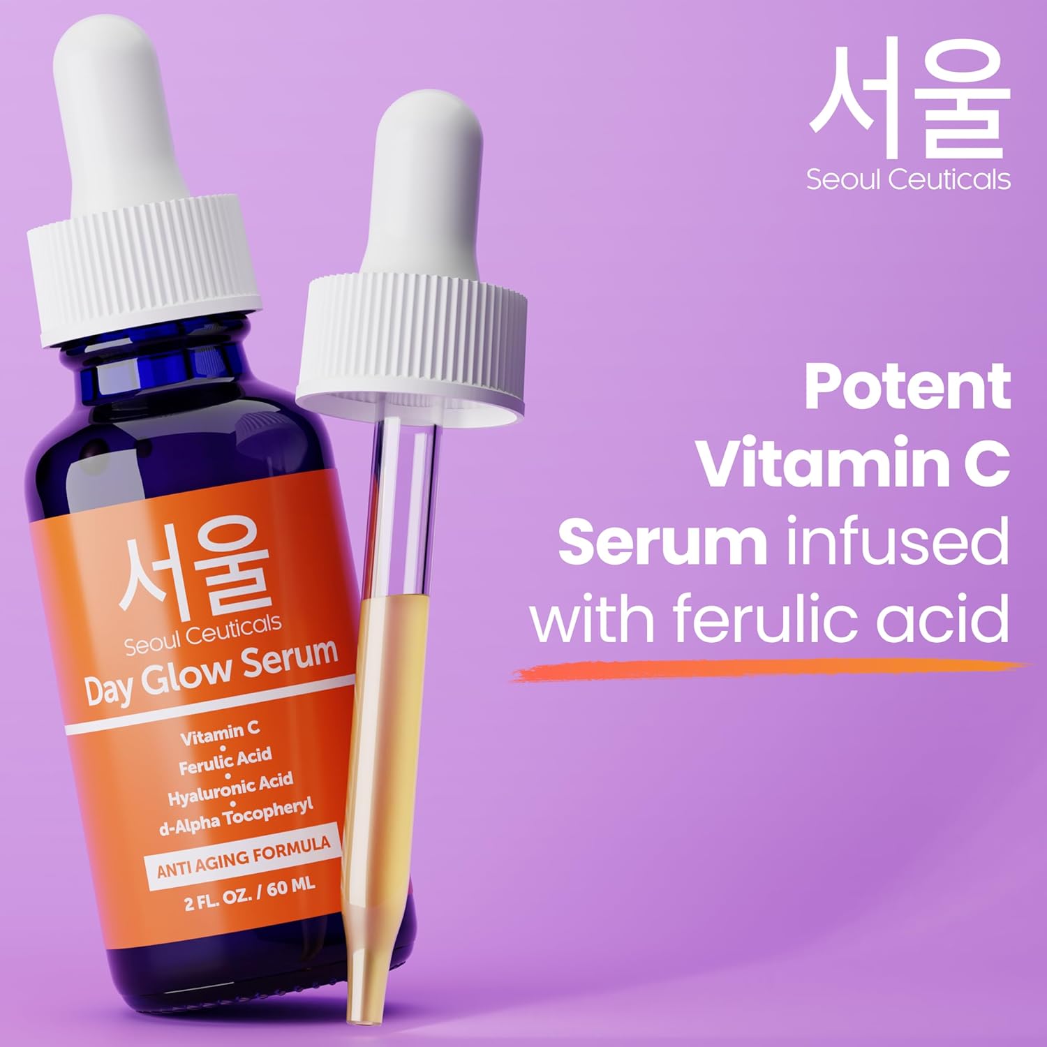 SeoulCeuticals Large 2oz Korean 20% Vitamin C Hyaluronic Acid Serum + CE Ferulic Acid - Potent Anti Aging, Anti Wrinkle K Beauty-GlimoraGlow