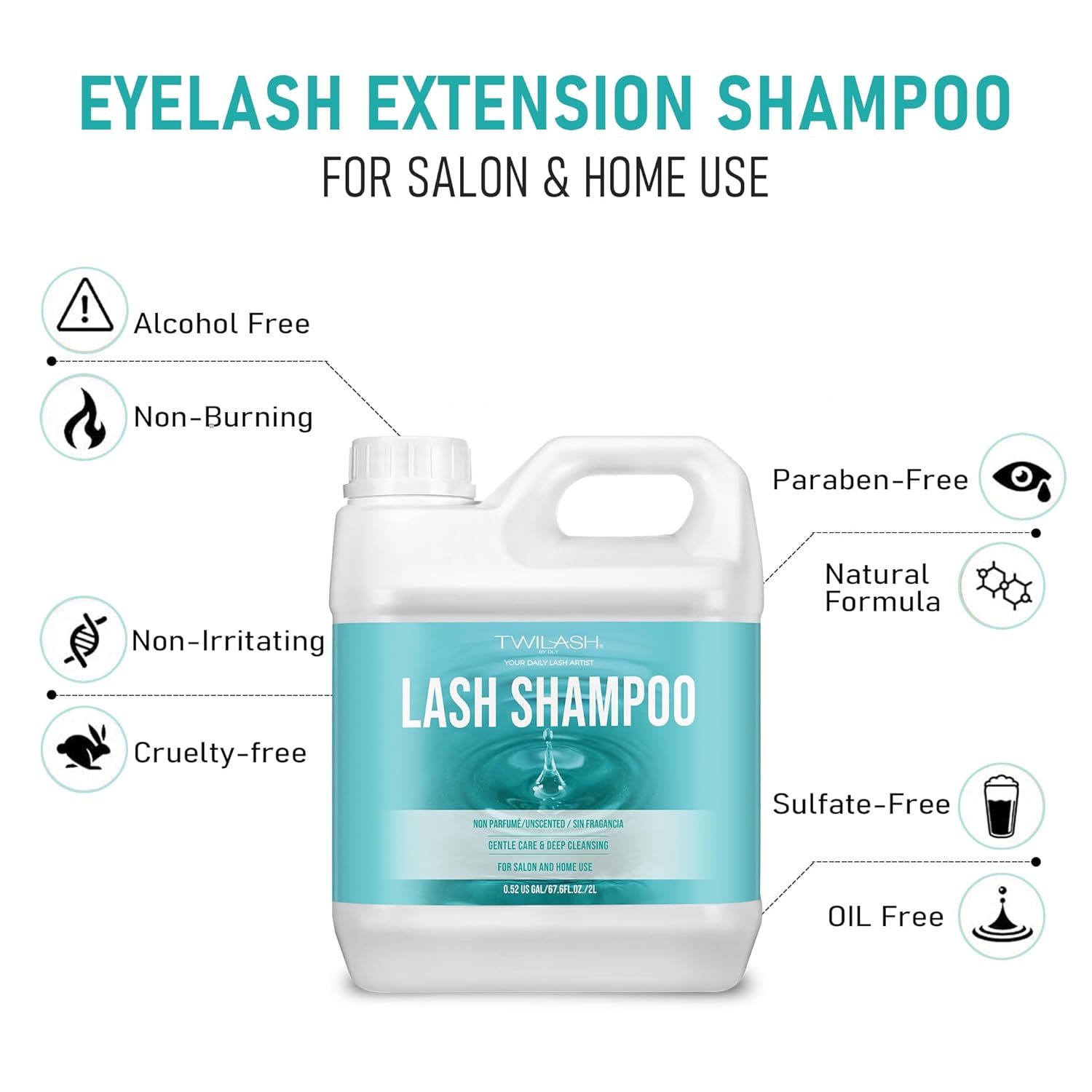 Lash Shampoo Bulk, Eyelash Cleanser for Extensions 2 Liters, Dispenser Pump, Safe Makeup Remover, Non-irritating or Burning Eyelid Foaming Cleanser for Professional Salon and Home Use (Unscented-2L)-GlimoraGlow