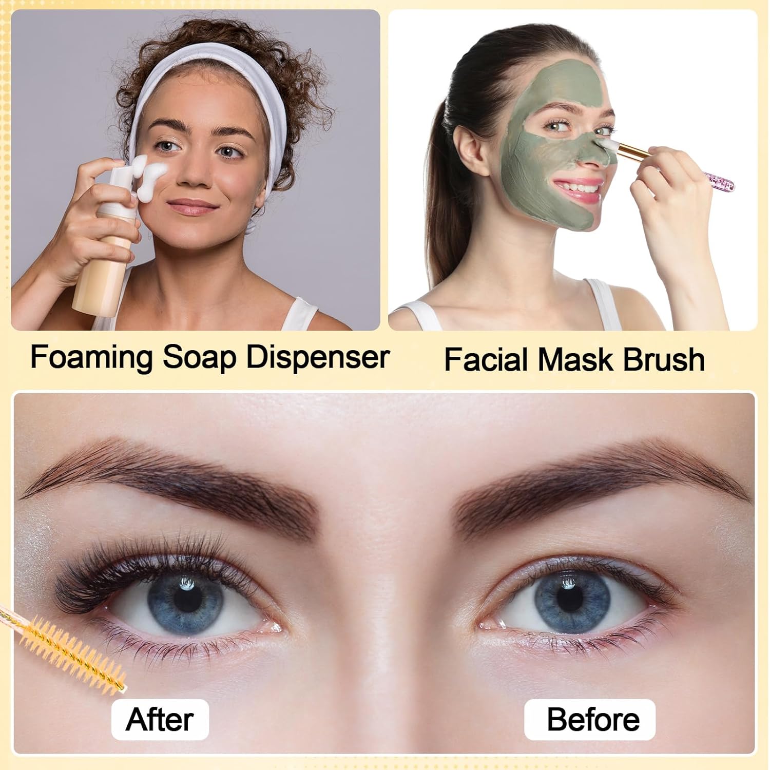 Zhehao 80 Pcs Lash Shampoo Bottle Brushes Kit 20 Foam Pump Dispensers 20 Lash Shampoo Brushes 20 Eyelash Aftercare Bag 20 Cleaning Pipes, Eyelash Extension Supplies(Gold)-GlimoraGlow