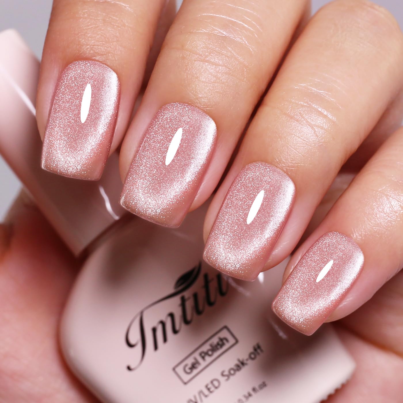 Imtiti Cat Eye Gel Nail Polish, Light Nude Pink Holographic Magnetic Crystal Nail Gel Polish With Magnet Glittery Galaxy Spring Summer Kit Soak Off UV Led 10ML-GlimoraGlow