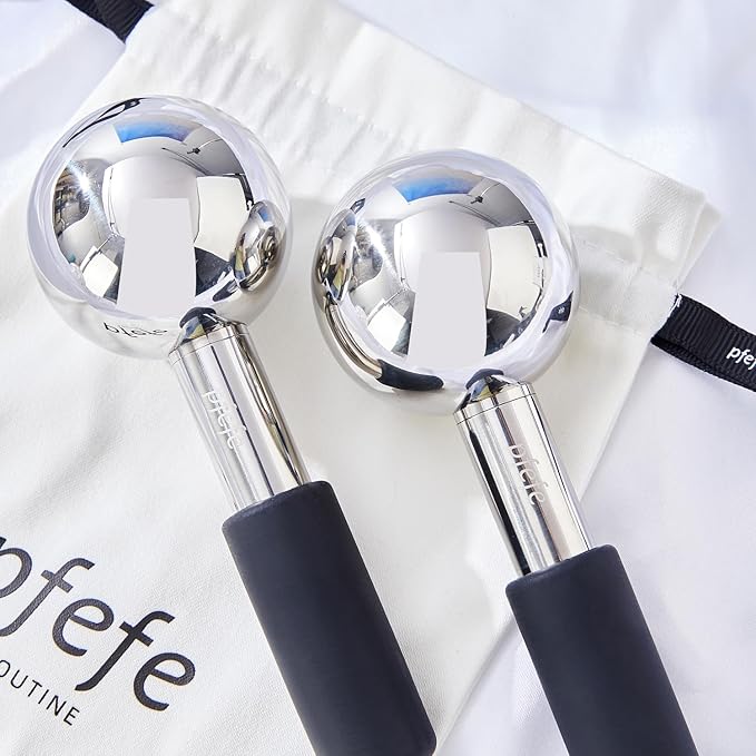 360 Rotating Ice Globes for Face & Eyes, Unbreakable Stainless Steel Cryo Sticks for Beauty Routines, Facials Cold Roller Colling Globes for Puffiness, Wrinkles, Dark Circles, Headaches-GlimoraGlow