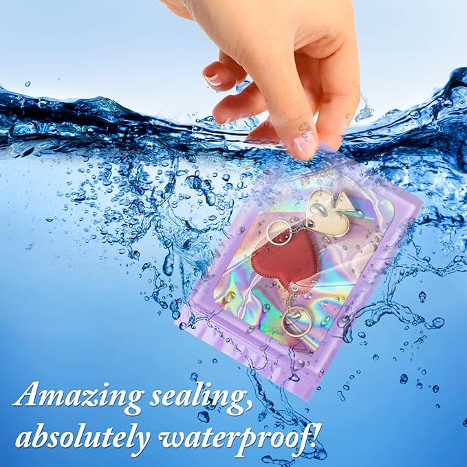 100 Pieces Smell Proof Mylar Bags, Holographic Packaging Bags, Resealable Odor Foil Pouch Zipper Bag with Clear Window for Food Storage and Lipgloss, Jewelry Lash (Purple, 3 x 4.7 Inch)-GlimoraGlow