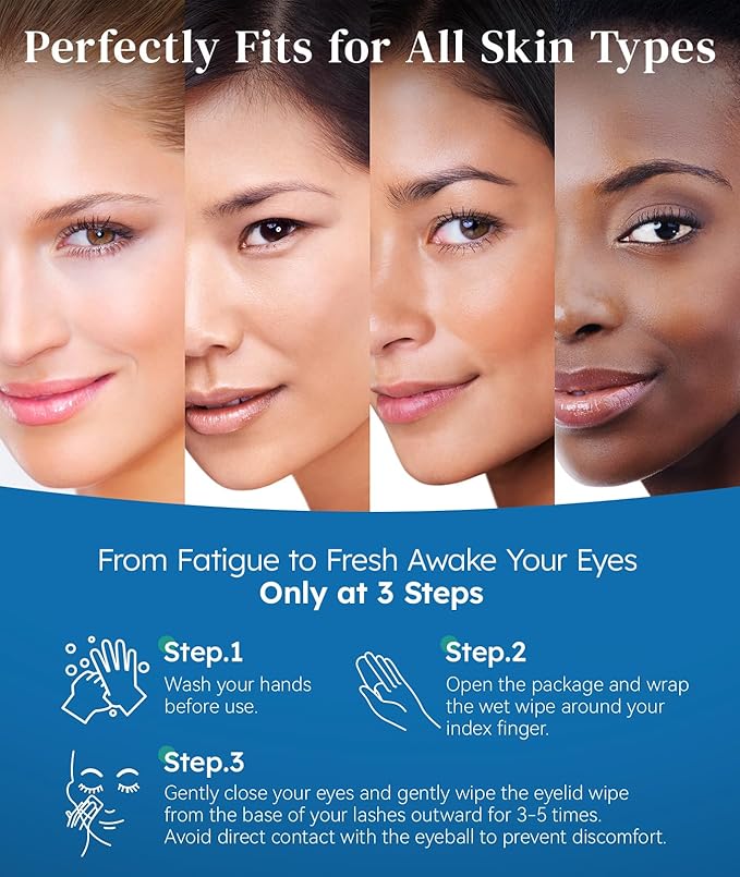 Eyelid Cleansing Wipes for Dry Eye & Blepharitis, Tea Tree Oil Hypoallergenic Eye Wipes for Sensitive Itchy Eyes, Individually Wrapped Eyelid WipesTravel Essentials (30 Count)-GlimoraGlow