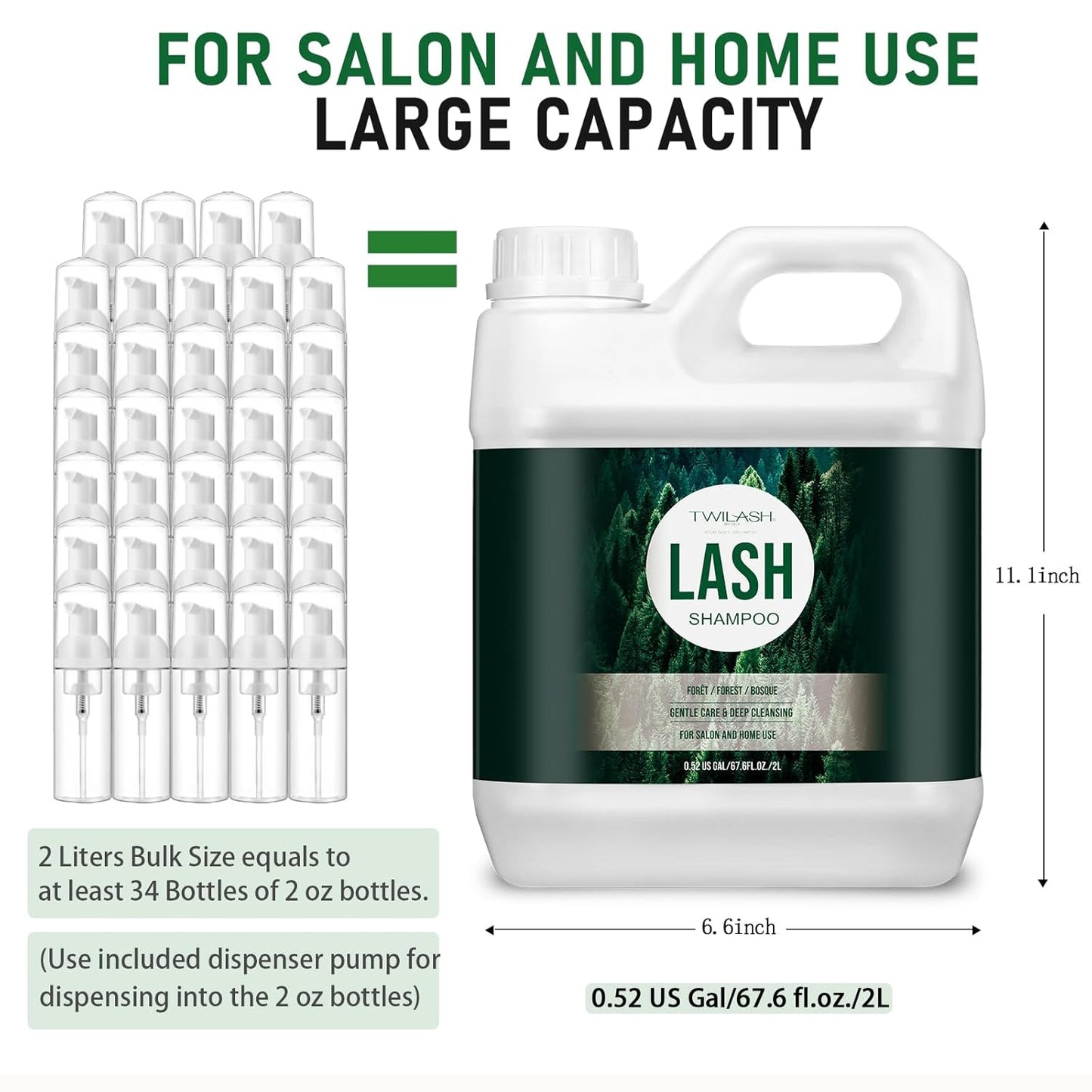 Lash Shampoo Bulk, Eyelash Cleanser for Extensions 2 Liters, Safe Makeup Remover, Non-irritating or Burning Eyelid Foaming Cleanser for Professional Salon and Home Use (Forest-2L)-GlimoraGlow