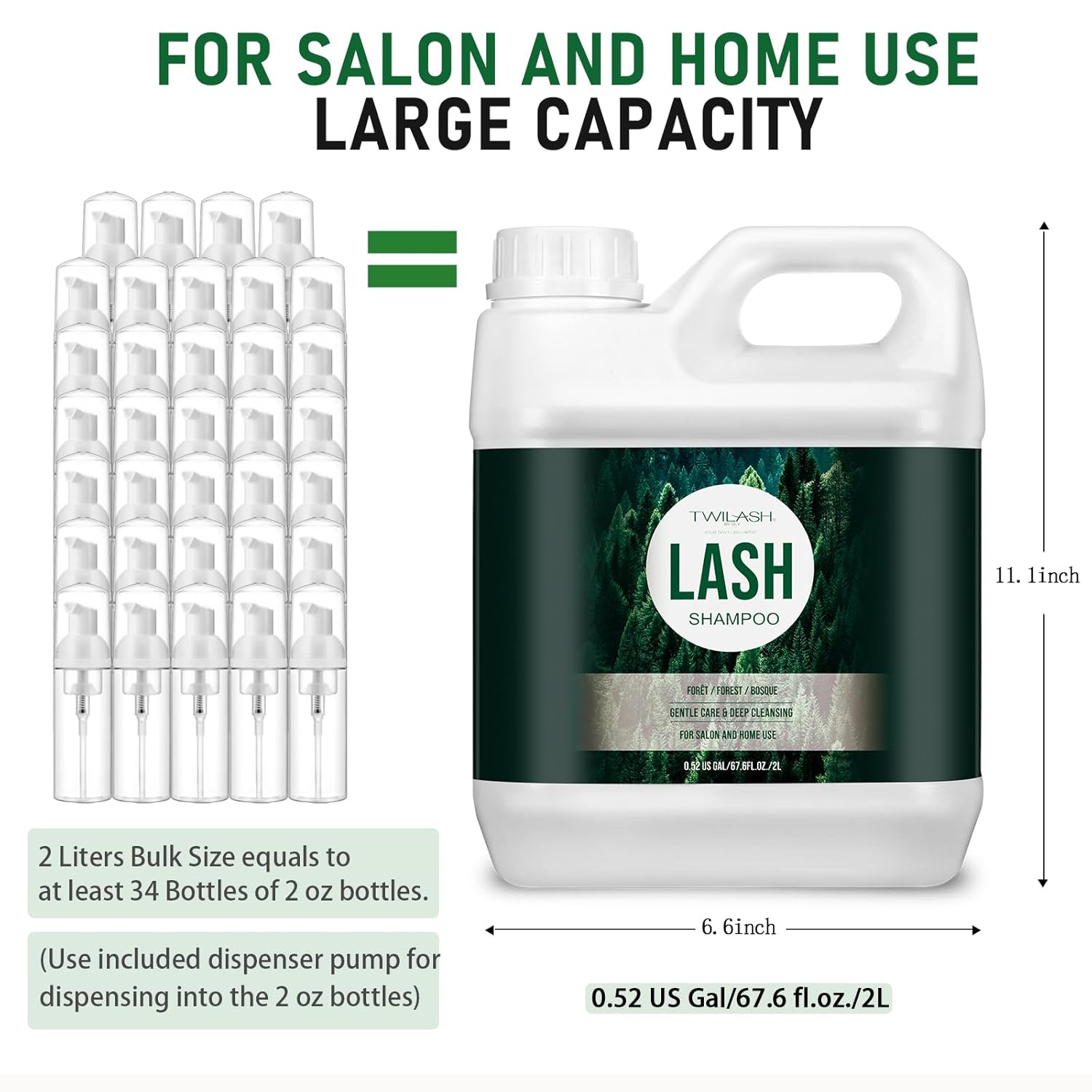 Lash Shampoo Bulk, Eyelash Cleanser for Extensions 2 Liters, Safe Makeup Remover, Non-irritating or Burning Eyelid Foaming Cleanser for Professional Salon and Home Use (Forest-2L)-GlimoraGlow