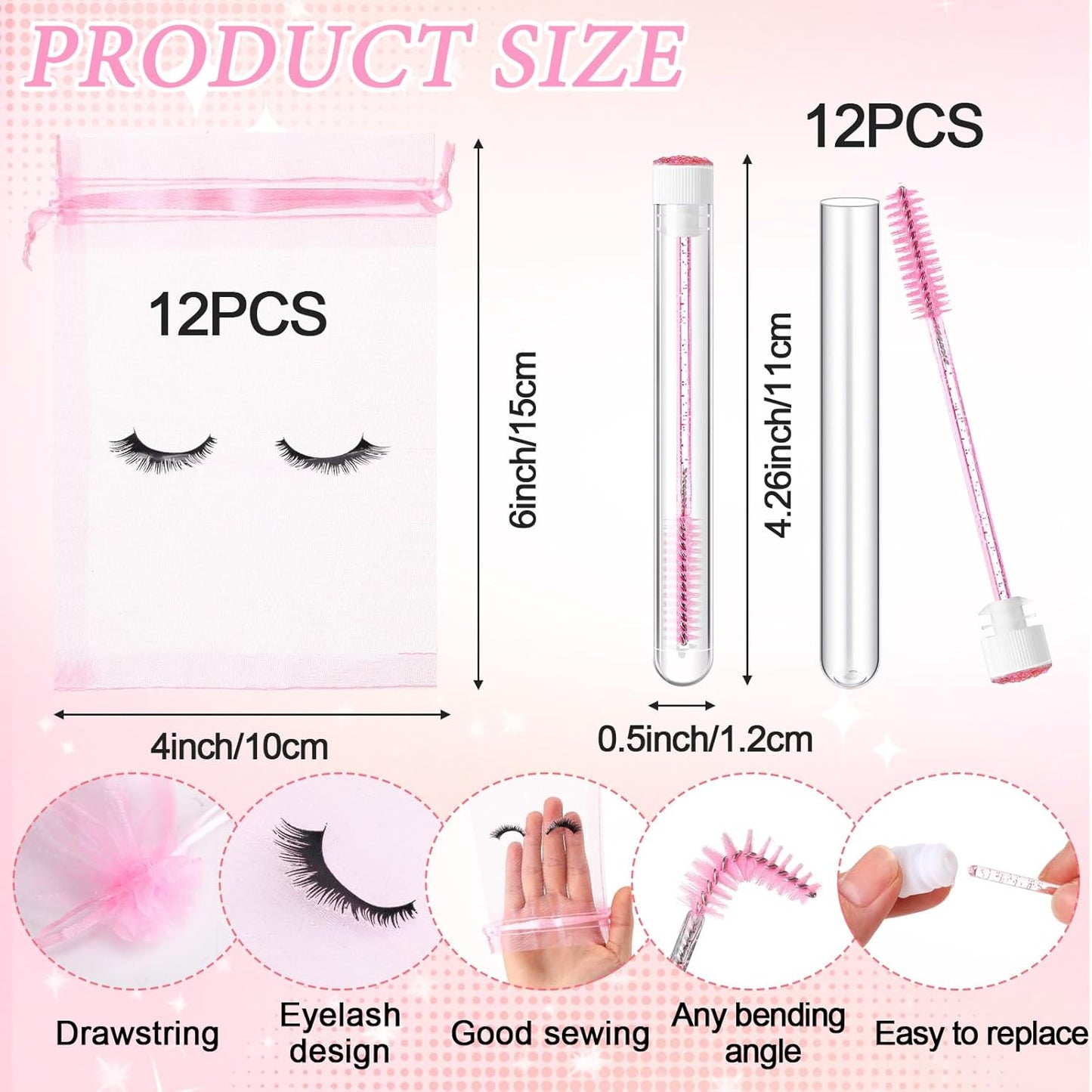 Zhehao 80 Pcs Lash Shampoo Bottle Brushes Kit 20 Foam Pump Dispensers 20 Lash Shampoo Brushes 20 Eyelash Aftercare Bag 20 Cleaning Pipes, Eyelash Extension Supplies(Pink)-GlimoraGlow