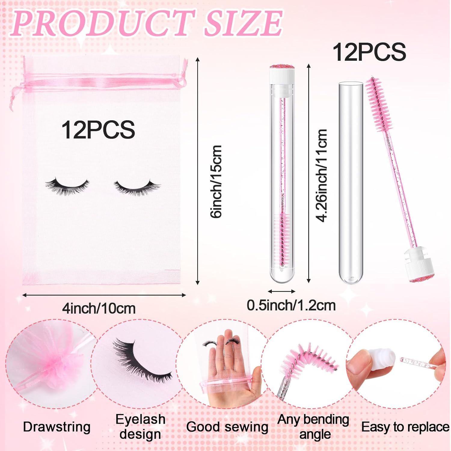 Zhehao 80 Pcs Lash Shampoo Bottle Brushes Kit 20 Foam Pump Dispensers 20 Lash Shampoo Brushes 20 Eyelash Aftercare Bag 20 Cleaning Pipes, Eyelash Extension Supplies(Pink)-GlimoraGlow